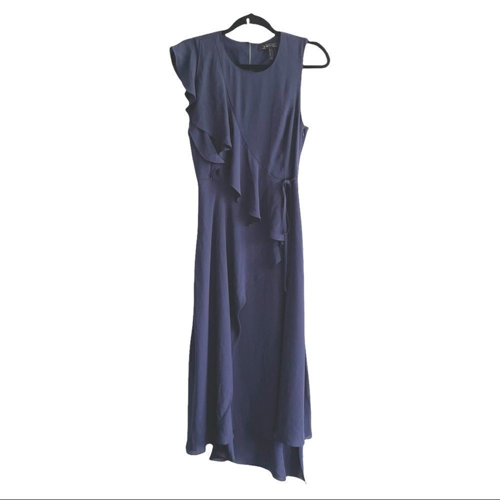 BCBGMAXAZRIA Sleeveless Faux Wrap Midi Dress Pacific Blue XS